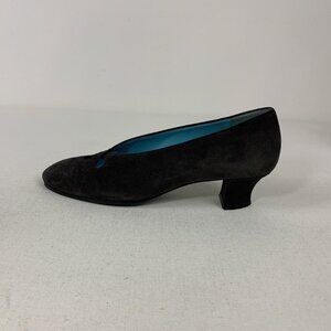 Thierry Rabotin Elegant Black Suede Kitten Heel Shoes with Blue Lining, Size 35/